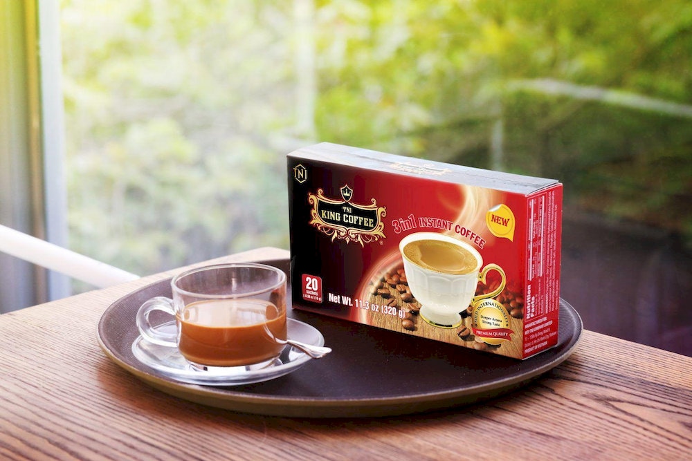 King Coffee delivers a bold, full-bodied flavor with deep roasted notes and a lingering, slightly bitter finish typical of Vietnamese robusta beans